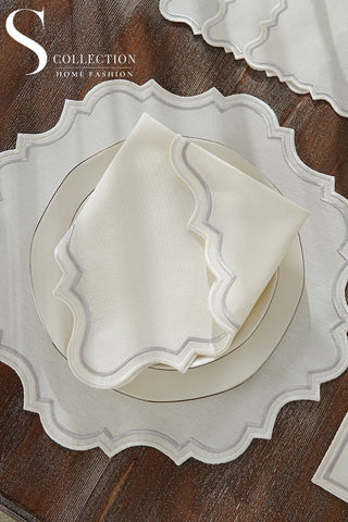 Camila Silver & Off White Embroidered Placemat Set, 24 Pieces for 6 – S COLLECTION – image 4