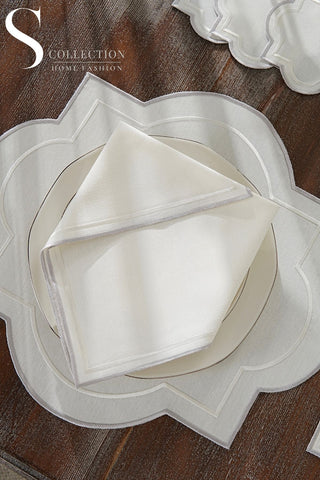 Milan Silver & Off White Embroidered Placemat Set, 24 Pieces for 6
