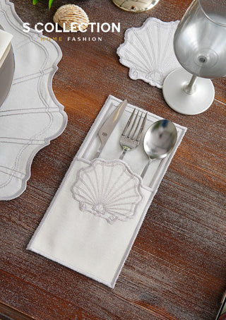 Marine Silver Embroidered Placemat Set, 24 Pieces for 6