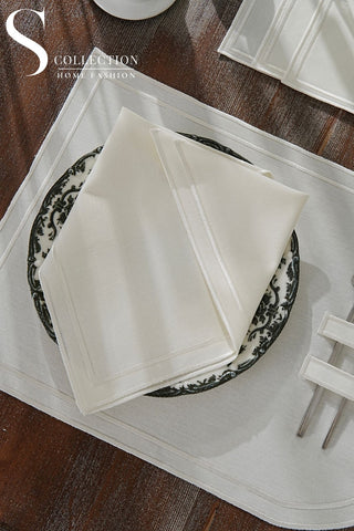Dora Off White Embroidered Placemat Set, 18 Pieces for 6