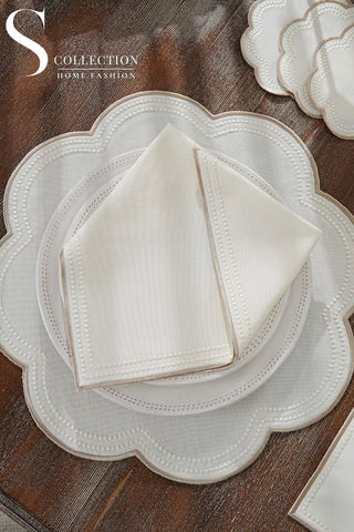 Floria Cappuccino Embroidered Placemat Set, 24 Pieces for 6