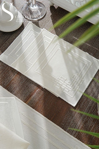 Pyramid Off White Embroidered Placemat Set, 24 Pieces for 6