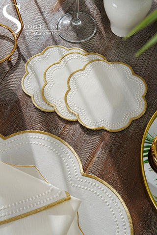 Floria Gold Embroidered Placemat Set, 24 Pieces for 6