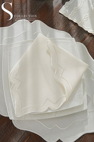Desert Bloom Off White Embroidered Placemat Set, 24 Pieces for 6