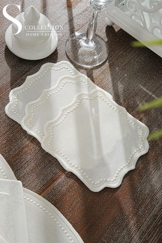 Alice Off White Embroidered Placemat Set, 24 Pieces for 6