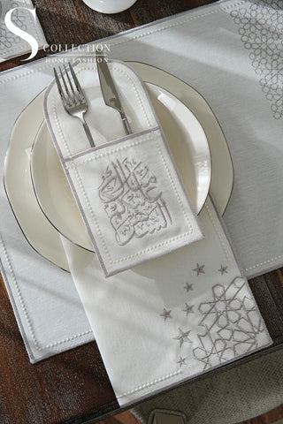 Ramadan Chic Silver Embroidered Full Placemat Set, 26 Pieces for 6