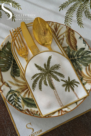 Palm Multicolored Embroidered Placemat Set, 12 Pieces for 6