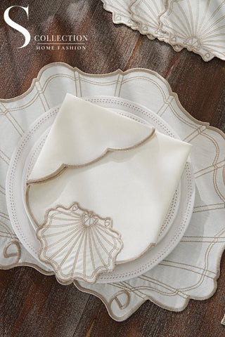Marine Cappuccino Embroidered Placemat Set, 24 Pieces for 6