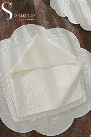 Chantal Off White Embroidered Placemat Set, 24 Pieces for 6