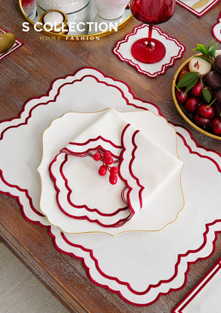 Gabriel Burgundy Embroidered Placemat Set, 24 Pieces for 6