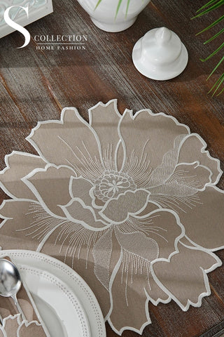 Eloise Cappuccino Embroidered Placemat Set, 12 Pieces for 6