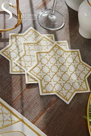 Rimal Gold Embroidered Placemat Set, 18 Pieces for 6