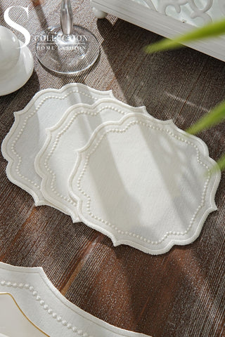 Laurel Wreath Off White Embroidered Placemat Set, 24 Pieces for 6