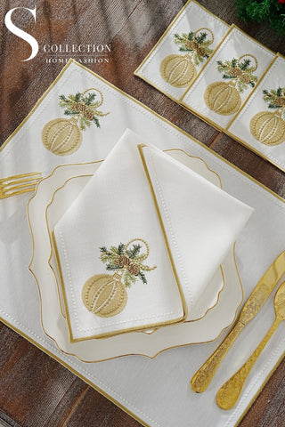 Christmas Jingle Bells Multi-Colour Embroidered Placemat Set, 6 Pieces for 2