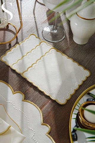 Tansy Gold & Off White Embroidered Placemat Set, 24 Pieces for 6