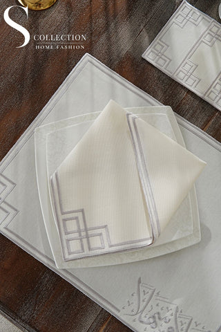 Welcome Elegance Silver Embroidered Placemat Set, 24 Pieces for 6