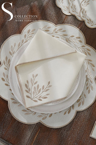 Chantal Cappuccino Embroidered Placemat Set, 24 Pieces for 6