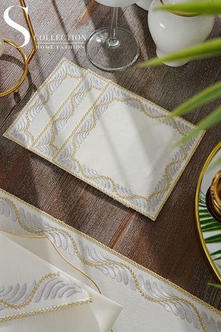 Ocean Silver & Gold Embroidered Placemat Set, 24 Pieces for 6