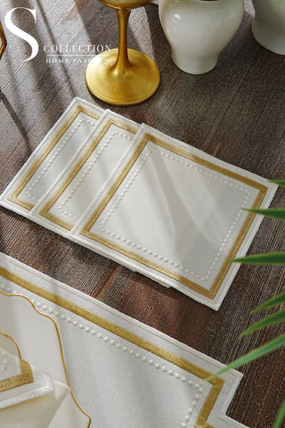Graceful Gold Embroidered Placemat Set, 24 Pieces for 6
