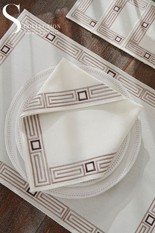 Tuscan Cappuccino & Brown Embroidered Placemat Set, 24 Pieces for 6