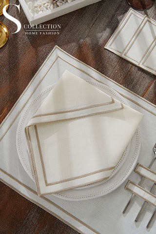 Dora Cappuccino Embroidered Placemat Set, 18 Pieces for 6