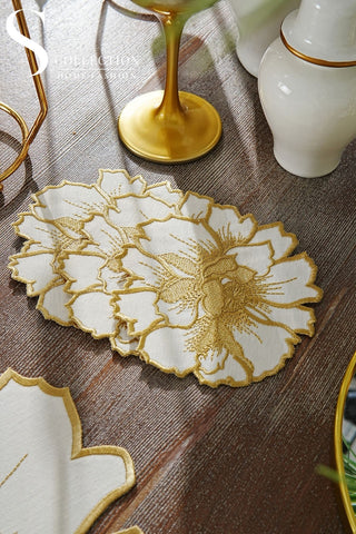 Eloise Gold Embroidered Placemat Set, 24 Pieces for 6