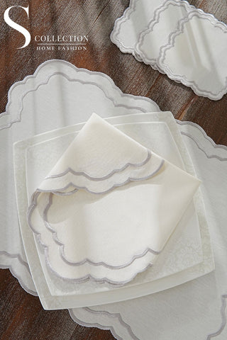 Gabriel Silver Embroidered Placemat Set, 24 Pieces for 6