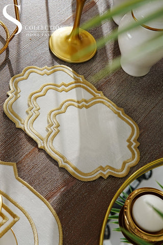 Clara Gold Embroidered Placemat Set, 24 Pieces for 6