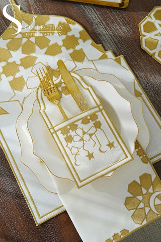 Ramadan Dome Gold Embroidered Full Placemat Set, 26 Pieces for 6