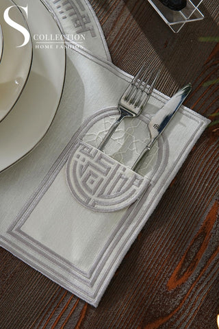 Layali Silver Embroidered Placemats, 12 Pieces for 12