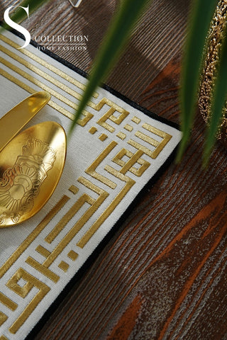 Ramadan Khair wa Barakah Gold & Black Embroidered Placemats, 12 Pieces for 12