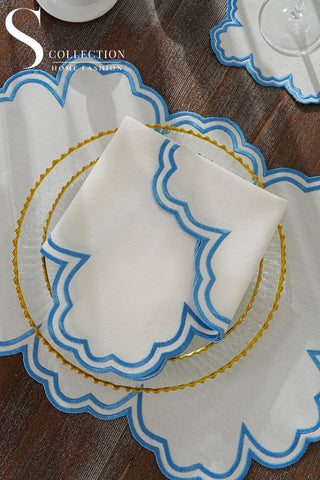 Cloud Light Blue Embroidered Placemat Set, 24 Pieces for 6
