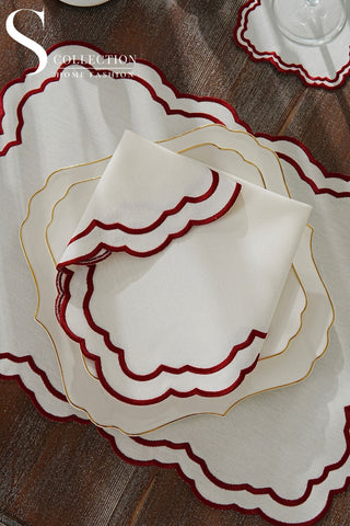 Gabriel Burgundy Embroidered Placemat Set, 24 Pieces for 6