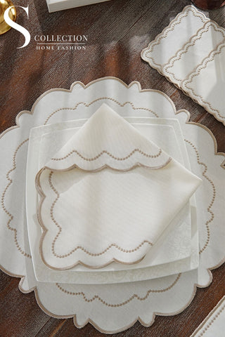 Tansy Cappuccino Embroidered Placemat Set, 24 Pieces for 6