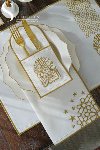 Ramadan Chic Gold Embroidered Full Placemat Set, 26 Pieces for 6
