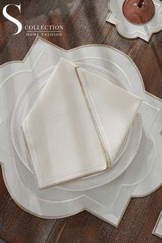 Milan Off White & Cappuccino Embroidered Placemat Set, 24 Pieces for 6
