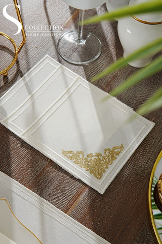 Evelyn Gold Embroidered Placemat Set, 24 Pieces for 6