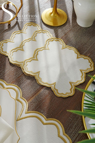 Cloud Gold Embroidered Placemat Set, 24 Pieces for 6