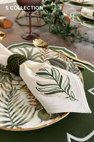 Valeria Green Embroidered Placemat Set, 18 Pieces for 6