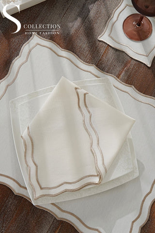 Leo Cappuccino Embroidered Placemat Set, 24 Pieces for 6