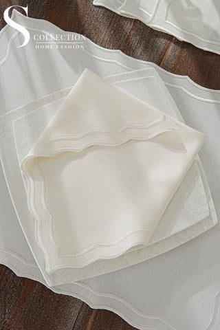 Leo Off White Embroidered Placemat Set, 24 Pieces for 6