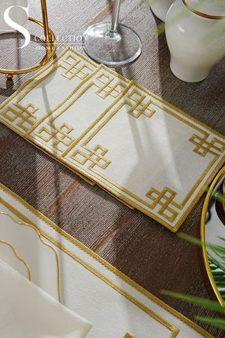 Classy Gold Embroidered Placemat Set, 24 Pieces for 6