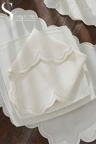 Cloud Off White Embroidered Placemat Set, 24 Pieces for 6