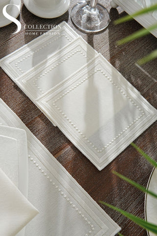 Graceful Off White Embroidered Placemat Set, 24 Pieces for 6