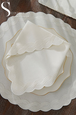 Ocean Braid Off White Embroidered Placemat Set, 24 Pieces for 6