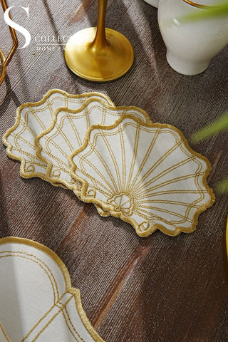 Marine Gold Embroidered Placemat Set, 24 Pieces for 6