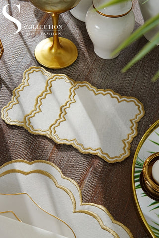 Jory Gold Embroidered Placemat Set, 24 Pieces for 6