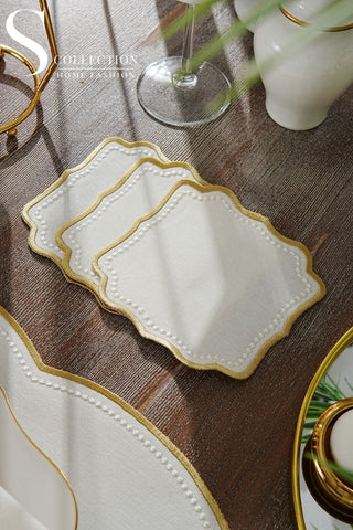 Alice Gold & Off White Embroidered Placemat Set, 24 Pieces for 6