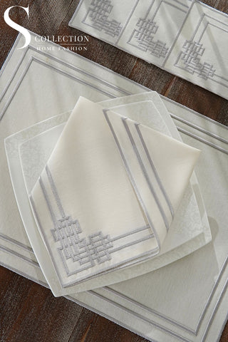 Pyramid Silver Embroidered Placemat Set, 24 Pieces for 6