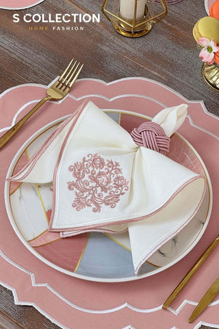 Clara Pink Embroidered Placemat Set, 18 Pieces for 6
